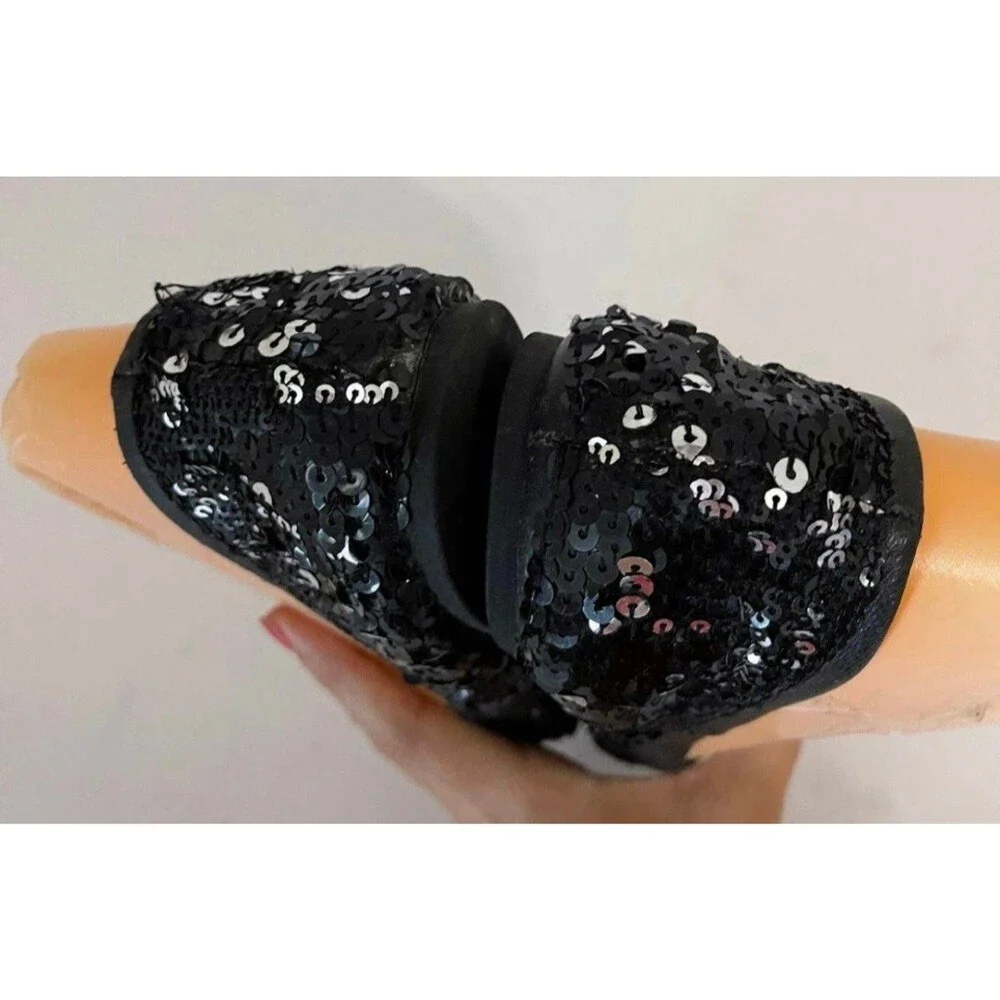 TORY BURCH REVA BLACK SEQUIN LOGO FLATS SIZE 7M